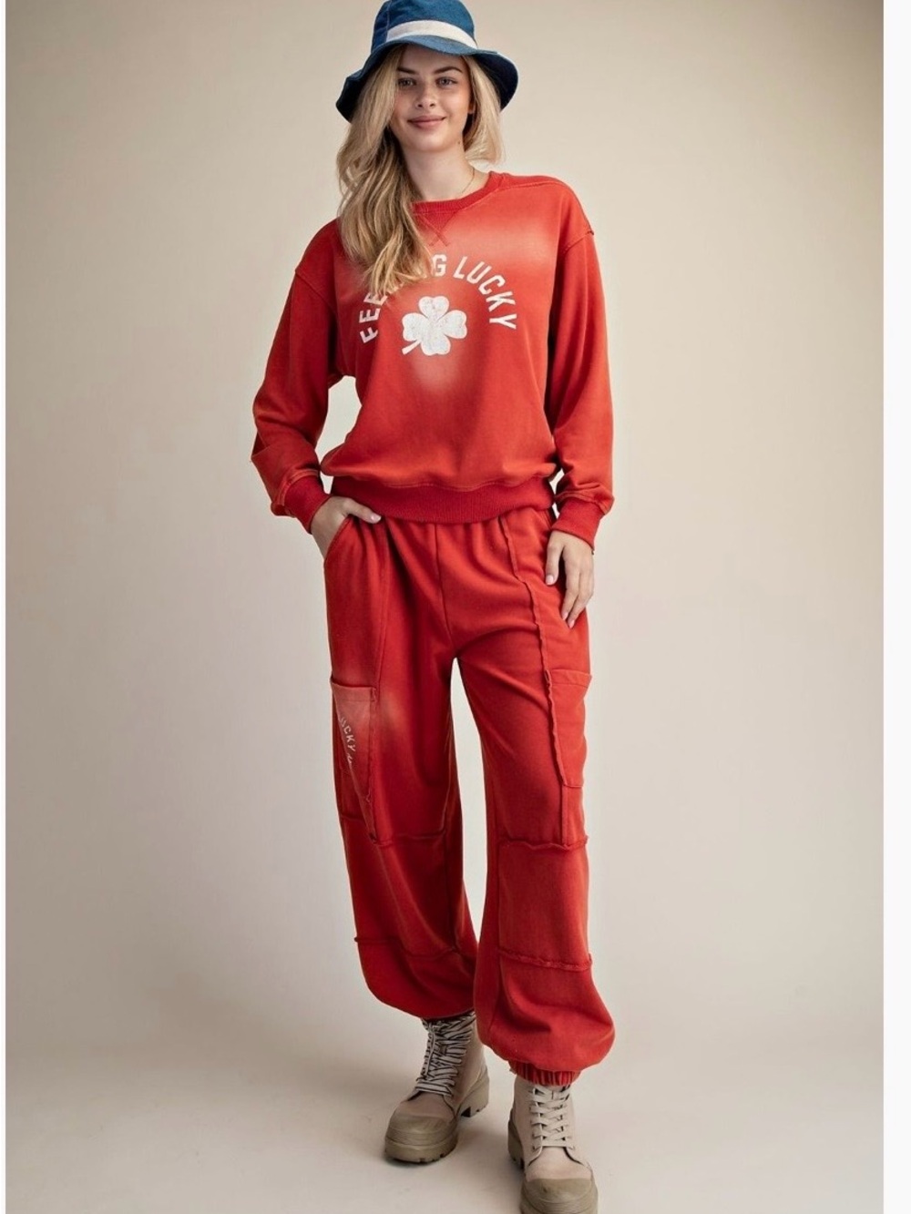 Easel Feeling Lucky Red Lounge Sweatshirt & Joggers Set - Picture 2 of 6